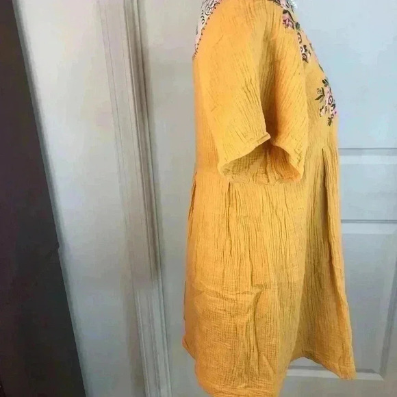 Andre By Unit Womens Medium Peasant Yellow Blouse Embroidered Lined S/S - Picture 4 of 6